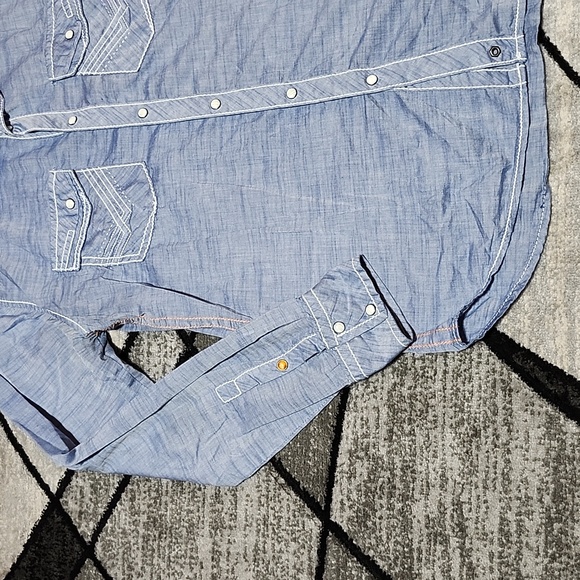 BUCKLE BLACK NO. 48 TAILORED FIT PEARL WHITE SNAP-BUTTON LONG-SLEEVED SHIRT M - Picture 6 of 14